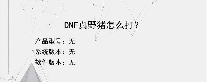 DNF真野猪怎么打？