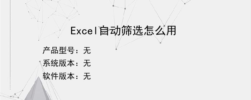 Excel自动筛选怎么用